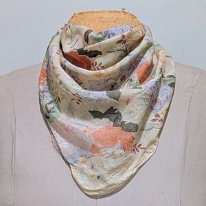 NWOT Beckwoman  22”x21” Navy Butter Yellow and Pink Floral Ascot Scarf